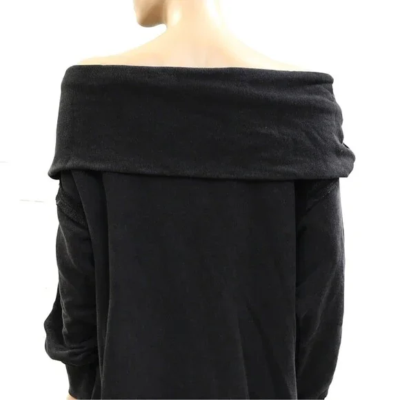 Free People Off Chill Sweatshirt Tunic Top Off Shoulder Longline Fit L 284539
